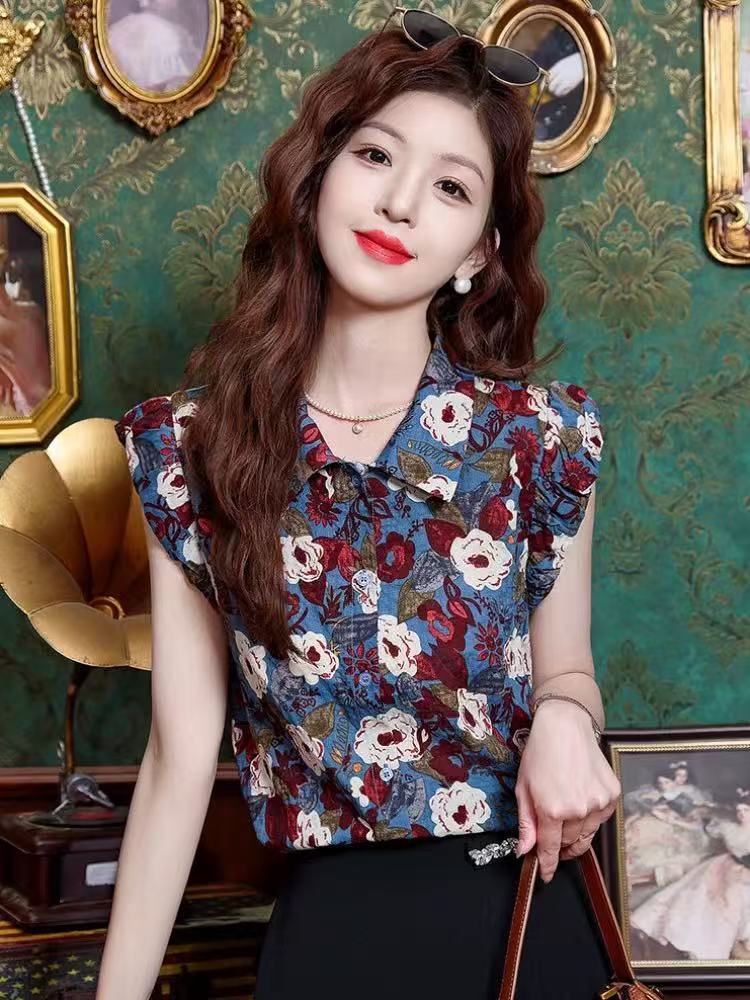 时尚套装女2025夏新款流行洋气碎花雪纺衬衫高腰裤裙气质两件套