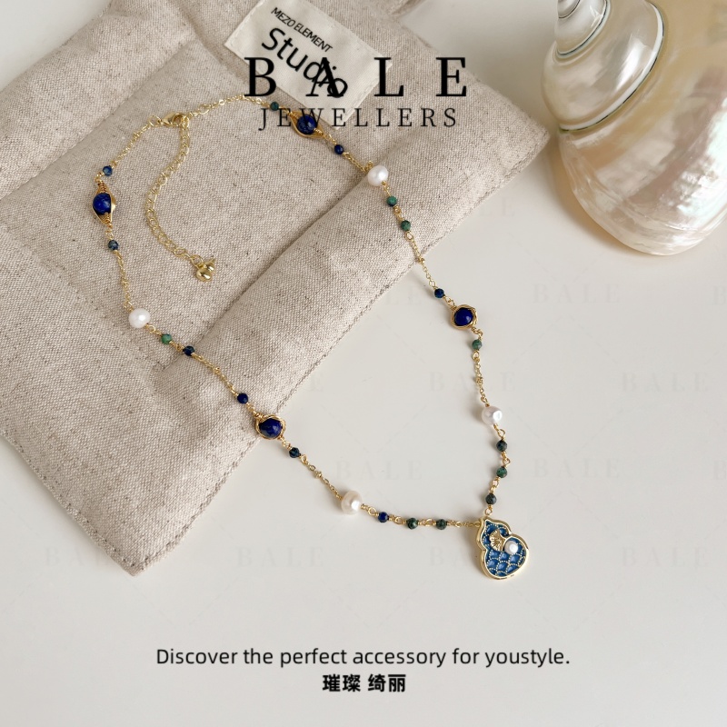 铜合金合成锆石项链 L1855 手工蓝色轻奢时尚彩色坠链素款