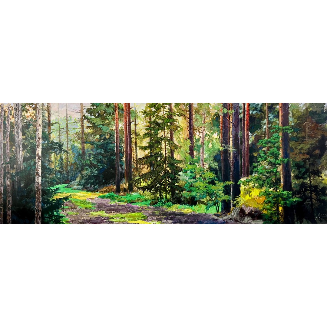 8168吴民本《森林》原创手绘油画森林作品102*270cm适合大厅酒店
