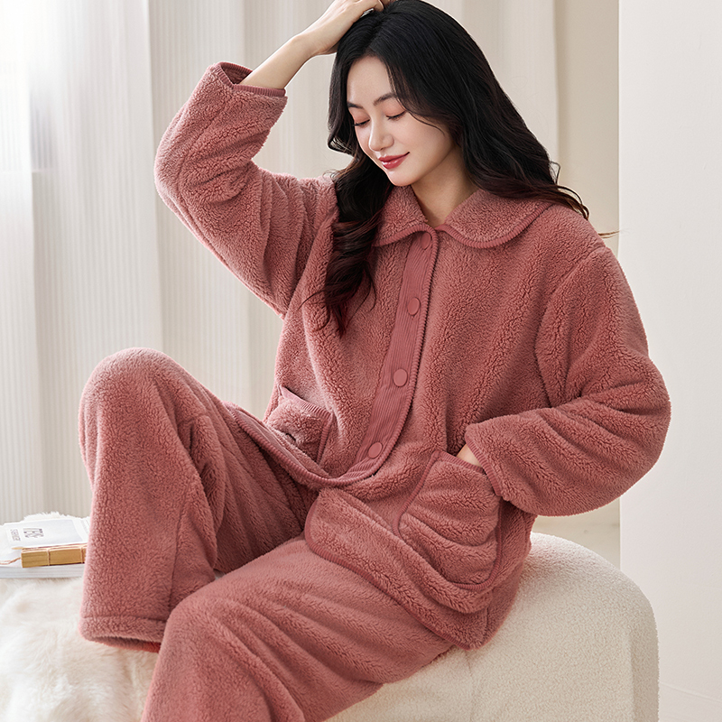 睡衣女冬季珊瑚绒加厚加绒保暖秋冬款法兰绒大码可外穿家居服套装