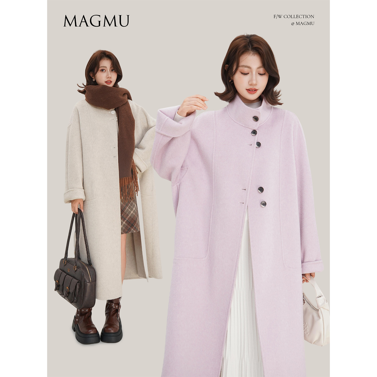 【初雪】2025秋冬新款长款通勤立领毛呢宽松外套大衣女秋冬高级感