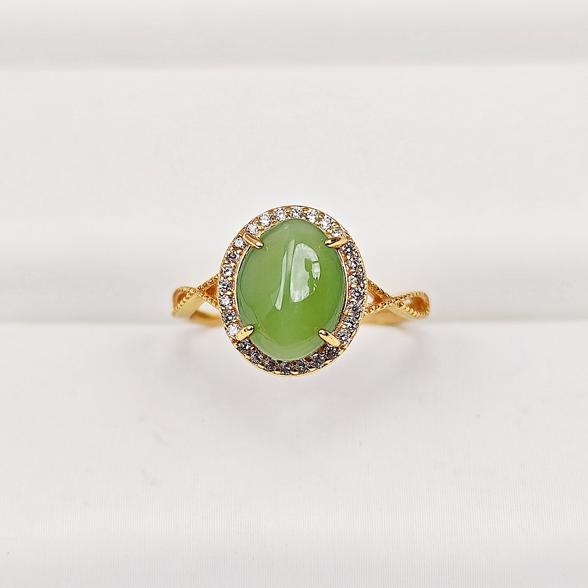 8*10mmS925银碧玉蛋面戒指可口活口可调节