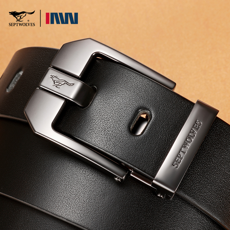 七匹狼皮带男士真皮休闲复古针扣腰带潮流年轻人头层牛皮裤腰带WO