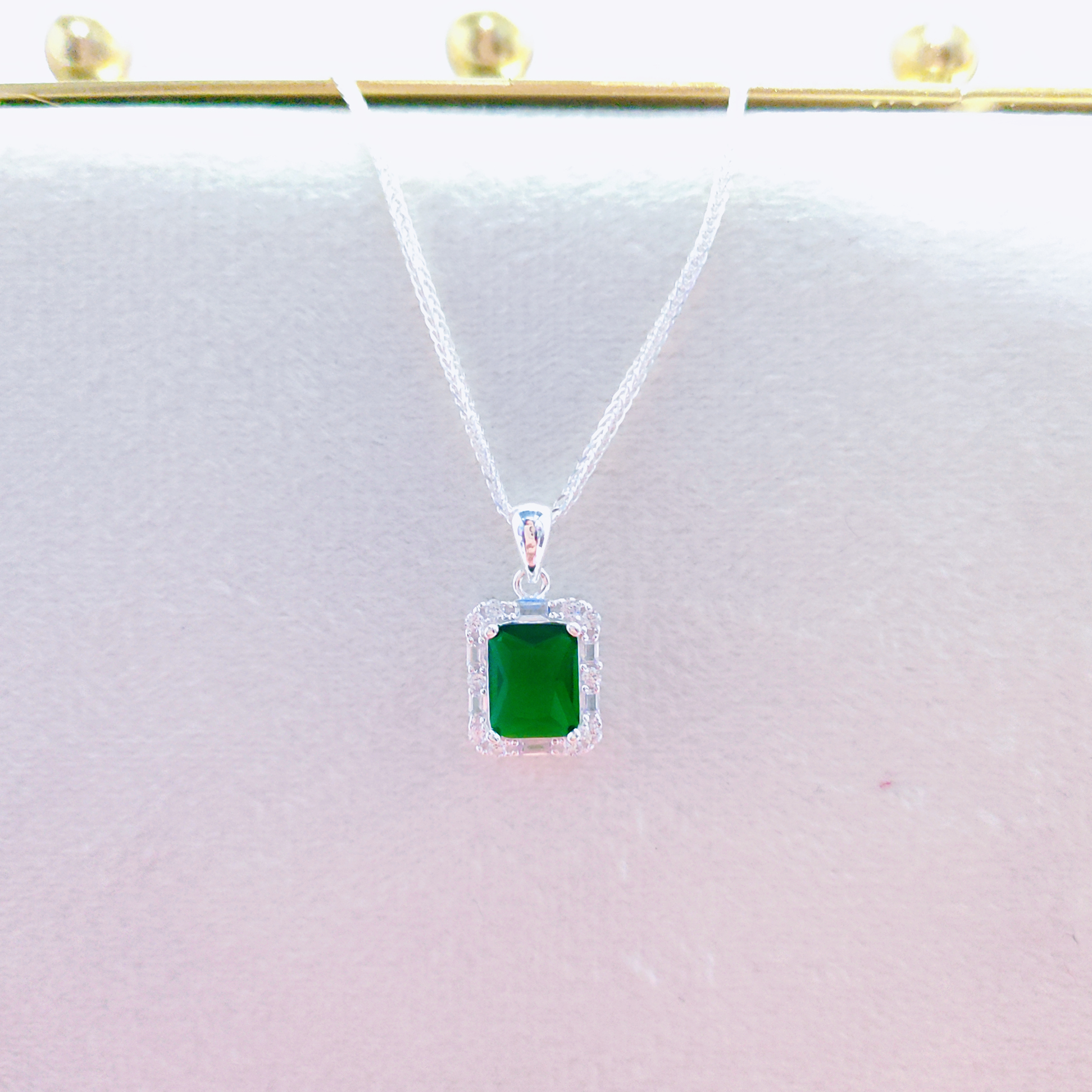 坠链均足银锆石 纯银990吊坠方糖镶嵌气质轻奢绿色精致时尚吊坠