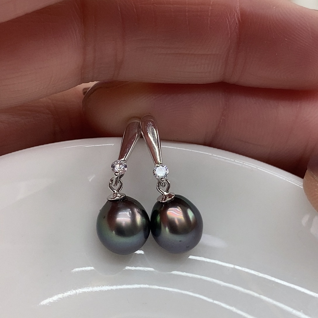 海水珍珠银S925镶嵌耳饰