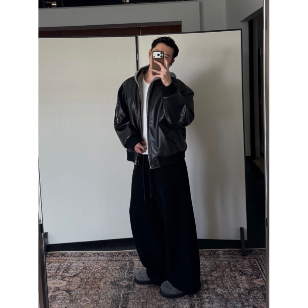  【TANPIN】25A/W 小羊皮 可拆卸假两件真皮夹克