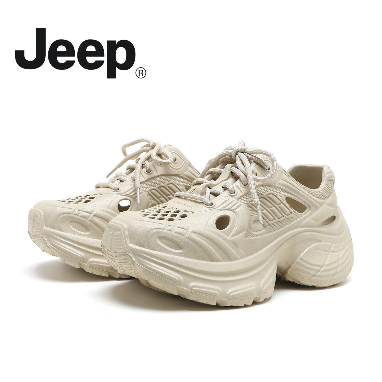 JEEP/吉普夏季厚底增高洞洞拖鞋情侣运动防滑防臭溯溪凉鞋沙滩鞋