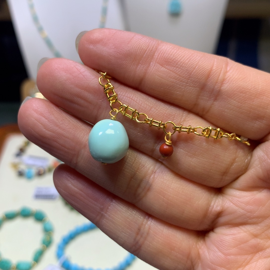 绿松石银S925镀金镶嵌半链