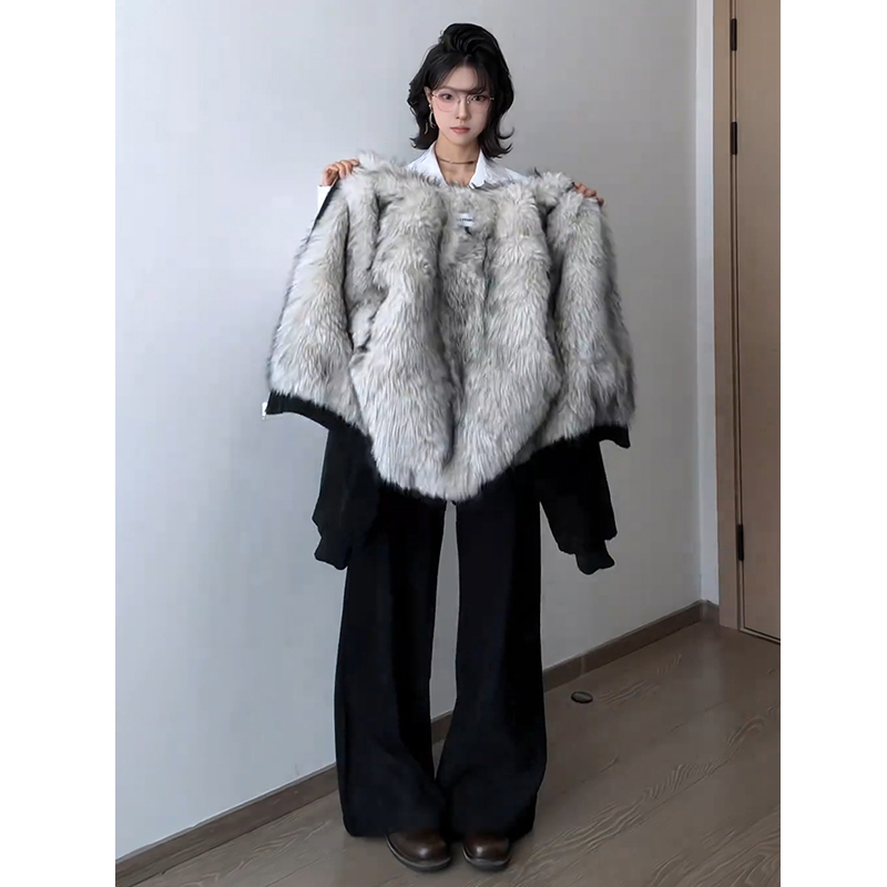 黑色毛领座山雕加绒棉衣男款冬季设计感保暖外套霜冻裂纹PU皮棉服