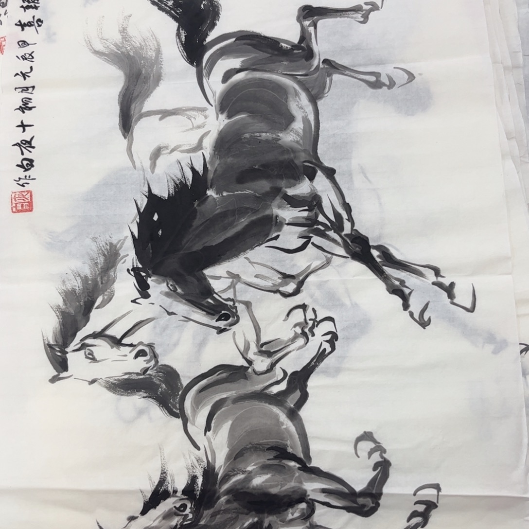 国画四尺三开花鸟作品