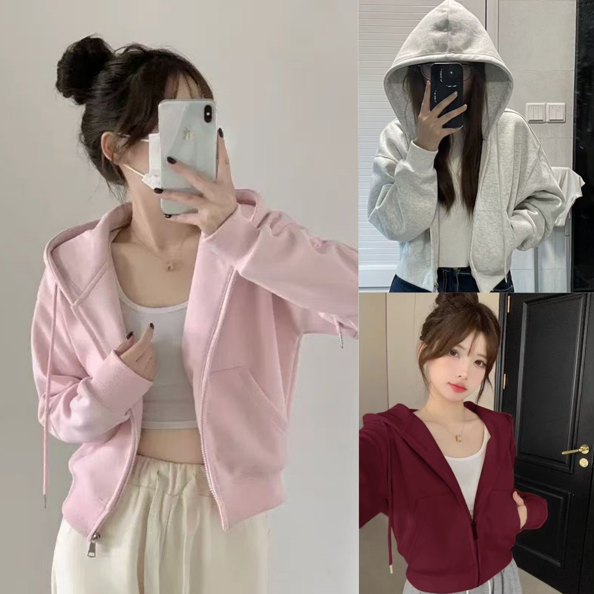 秋季小个子开衫拉链连帽卫衣时髦休闲长袖韩版宽松百搭运动女卫衣