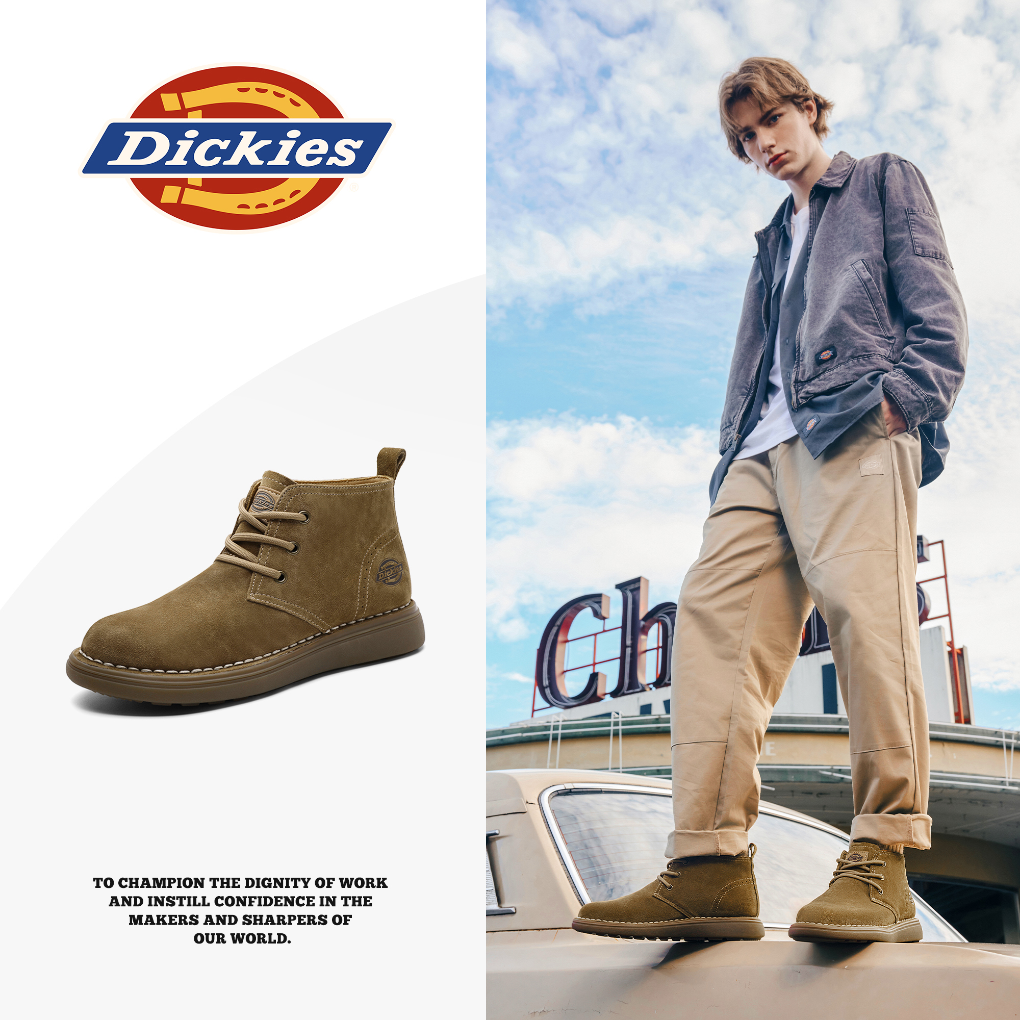 Dickies高帮男士板鞋冬季新款百搭休闲男鞋英伦风时尚复古鞋子