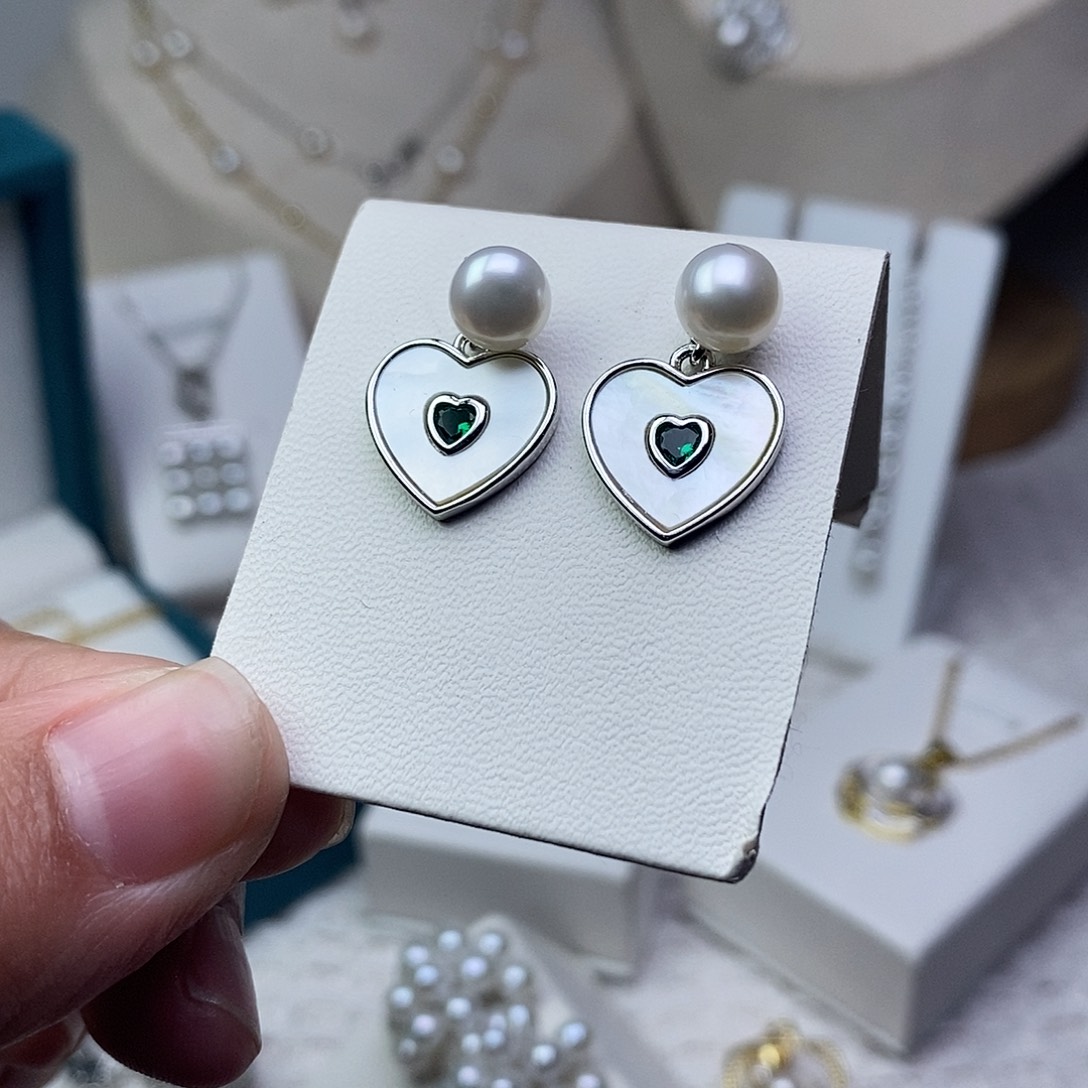 耳饰银S925镶嵌淡水珍珠