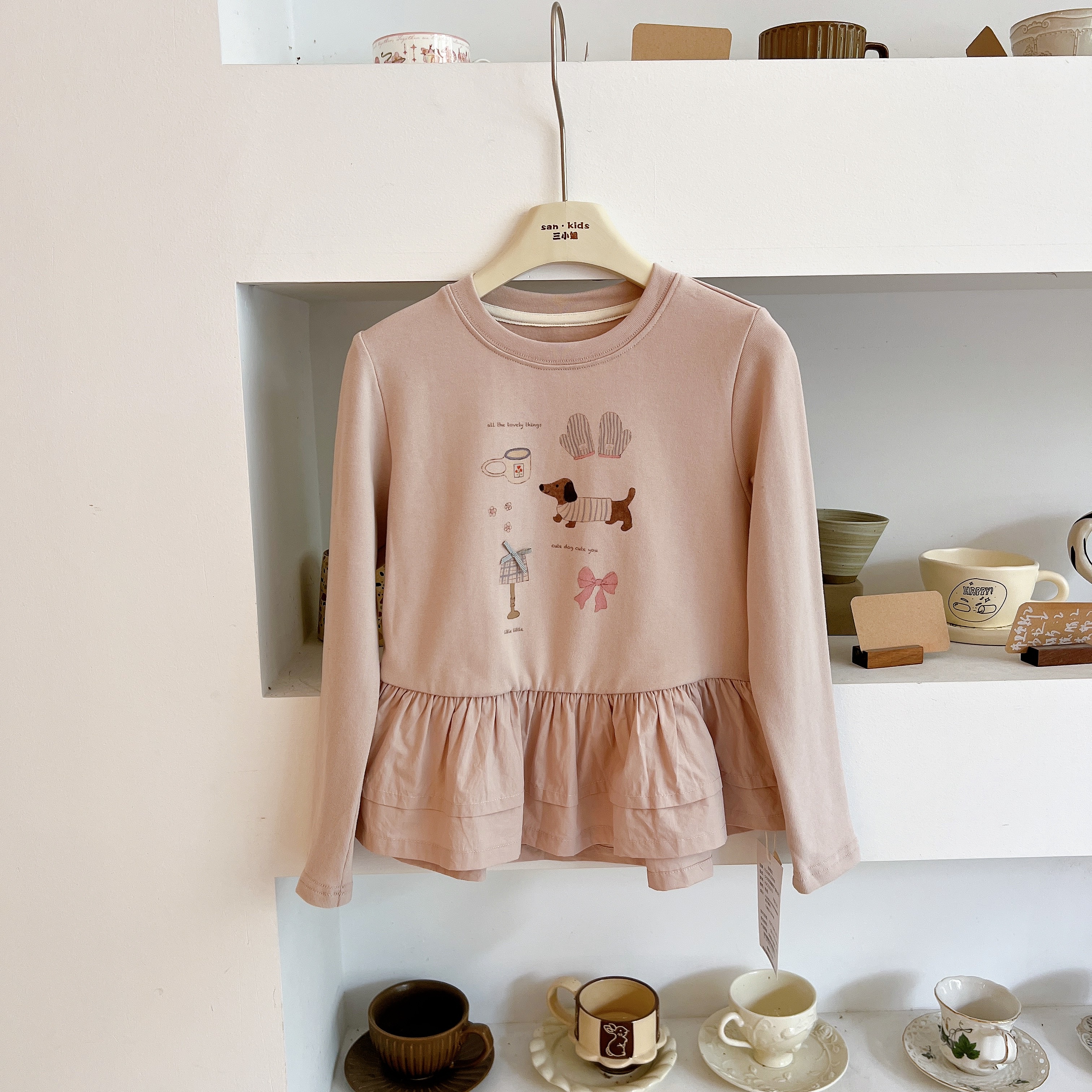 【娃娃衫上衣】723273（藕紫色）上衣 女童韩版 双层蛋糕下摆 娃娃衫