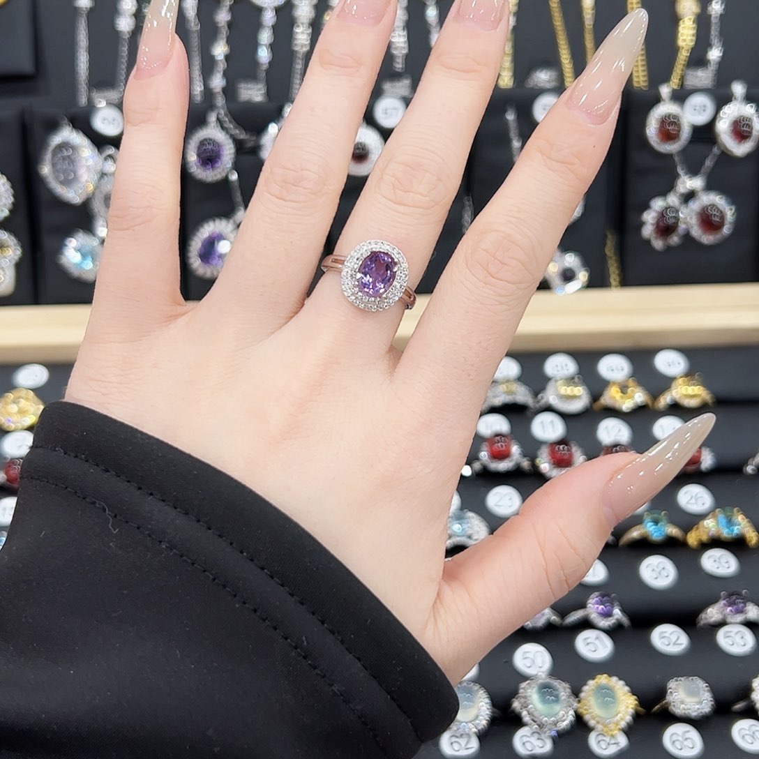 紫晶戒指银S925镶嵌戒指