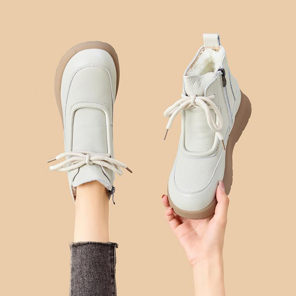 头层牛皮羊毛靴女2025年秋季冬新款厚底马丁靴子短靴皮毛一体妈妈