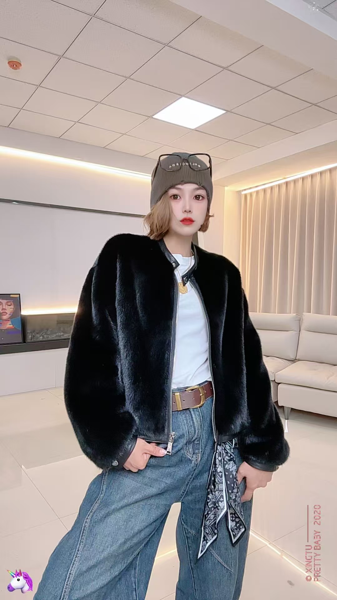 皇家远柏【2025】时尚潮流全貂拉链款皮草外套2817-B