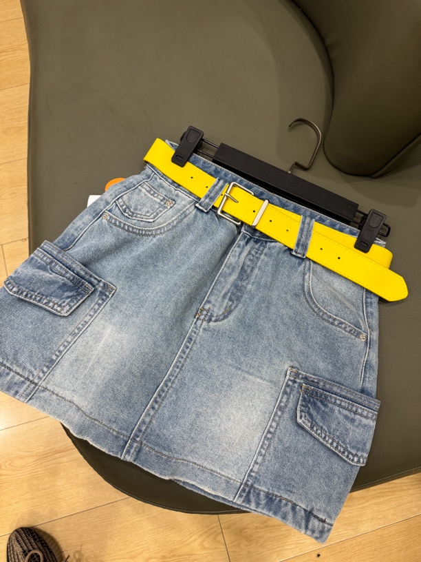 高腰半身裙复古高腰蓝色女短裙百搭短裙宽松A字时尚