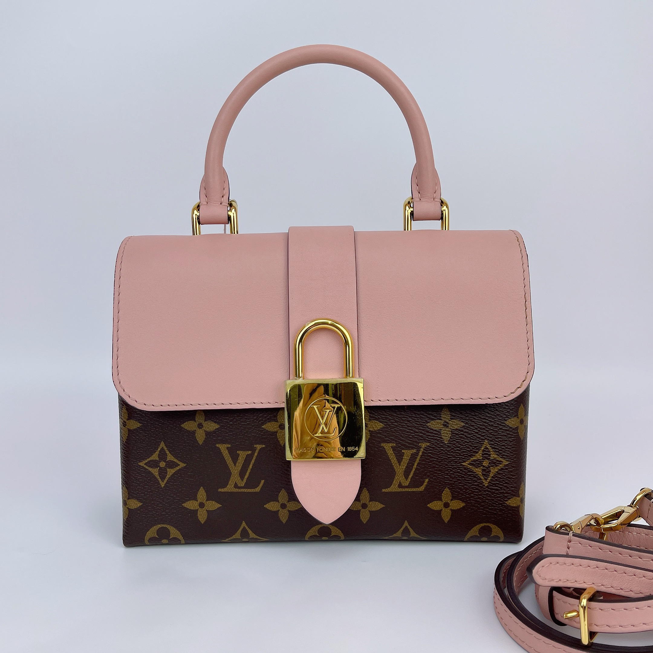 95新 LouisVuitton/路易威登 LV粉色锁头芯片手提单肩包底20 M066