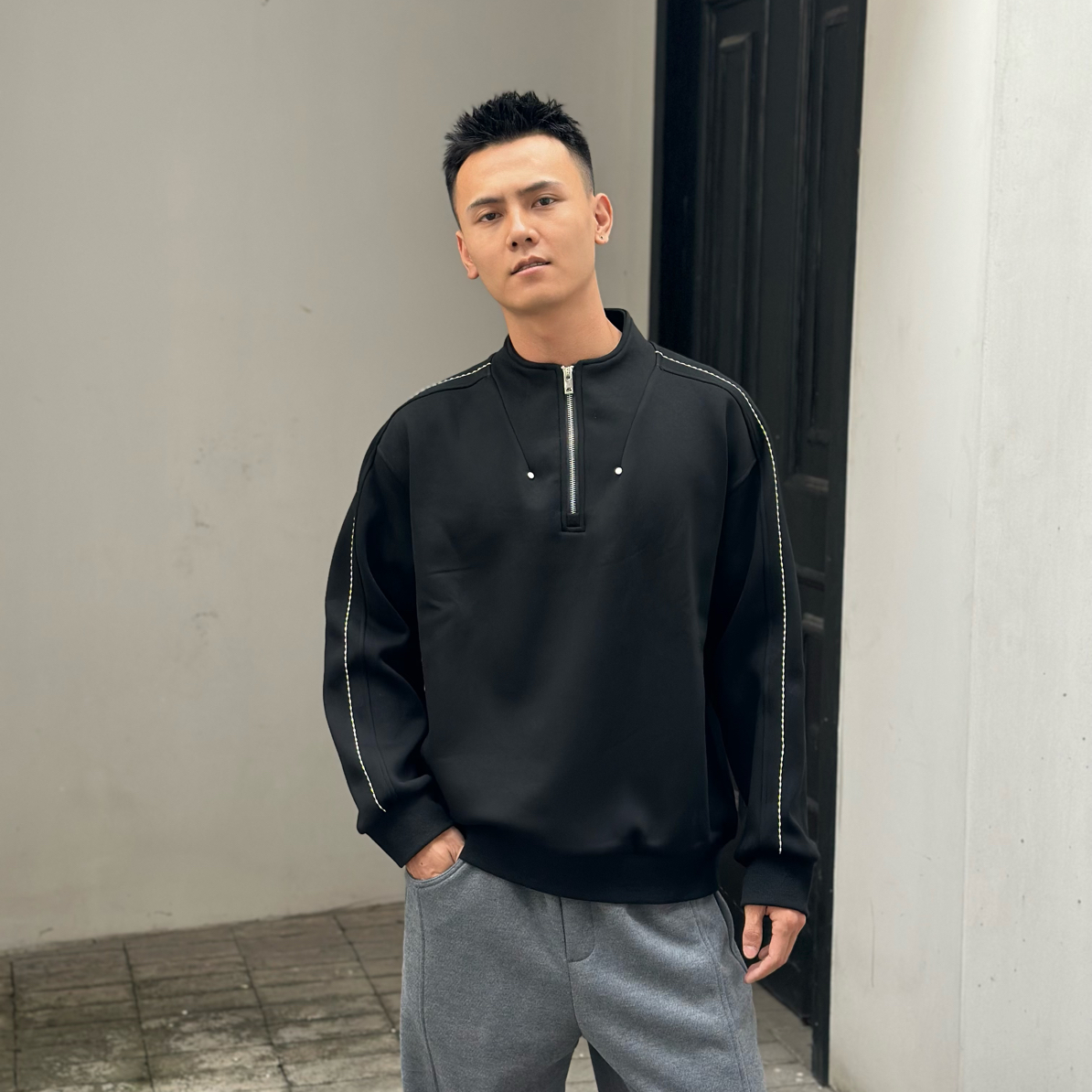 【李布局Studio】云心棉加厚宽松潮牌半拉链立领加绒加厚男士卫衣