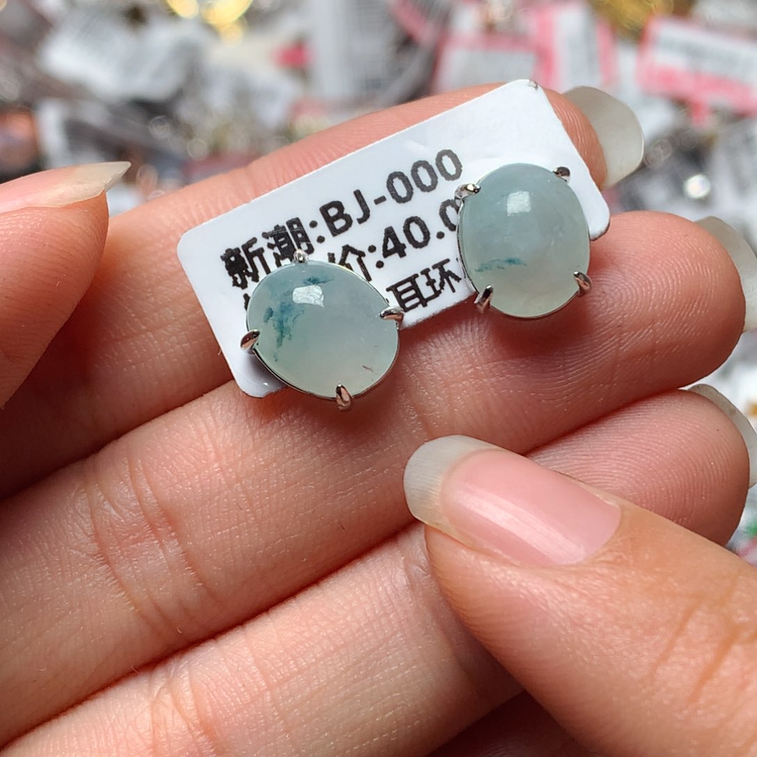 翡翠戒指银S925镶嵌天然翡翠耳饰