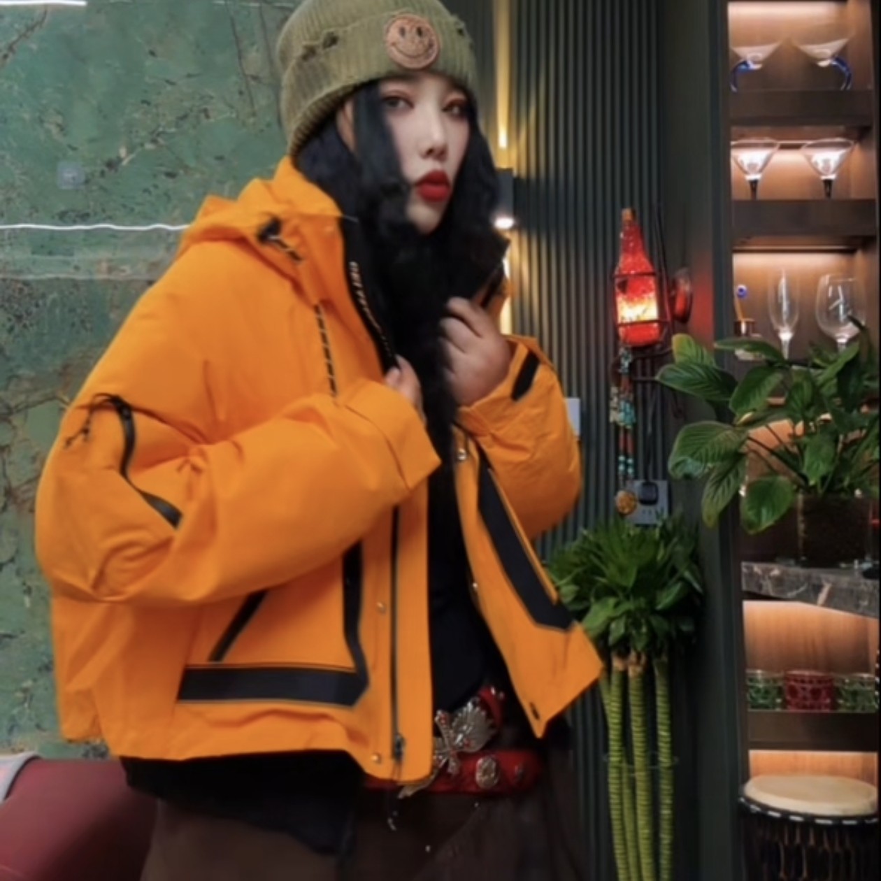 设计师款短款真两件套棉服外套