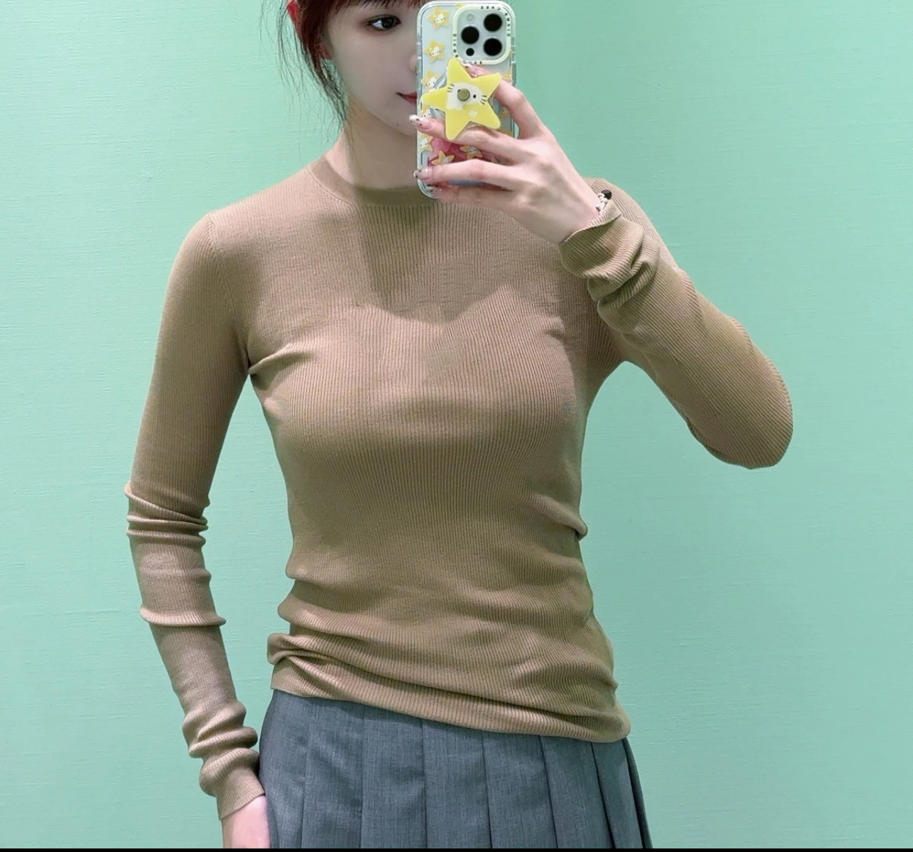 「长芯」南油25字母徽标印花百搭弹力修身套头针织打底衫YZ25W12002