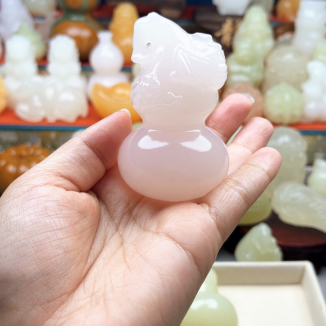 小***奶石材葫芦手吧摆件家居