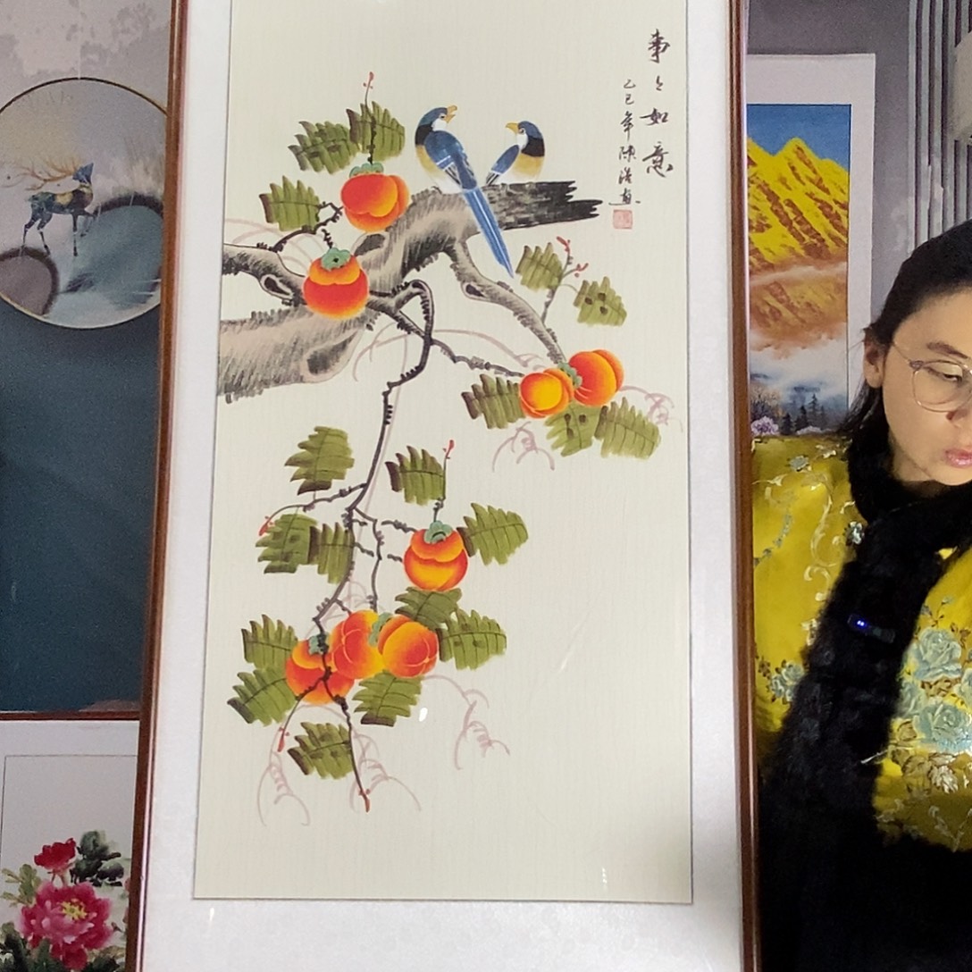 国画手写手绘国画作品带框包邮62✖️122