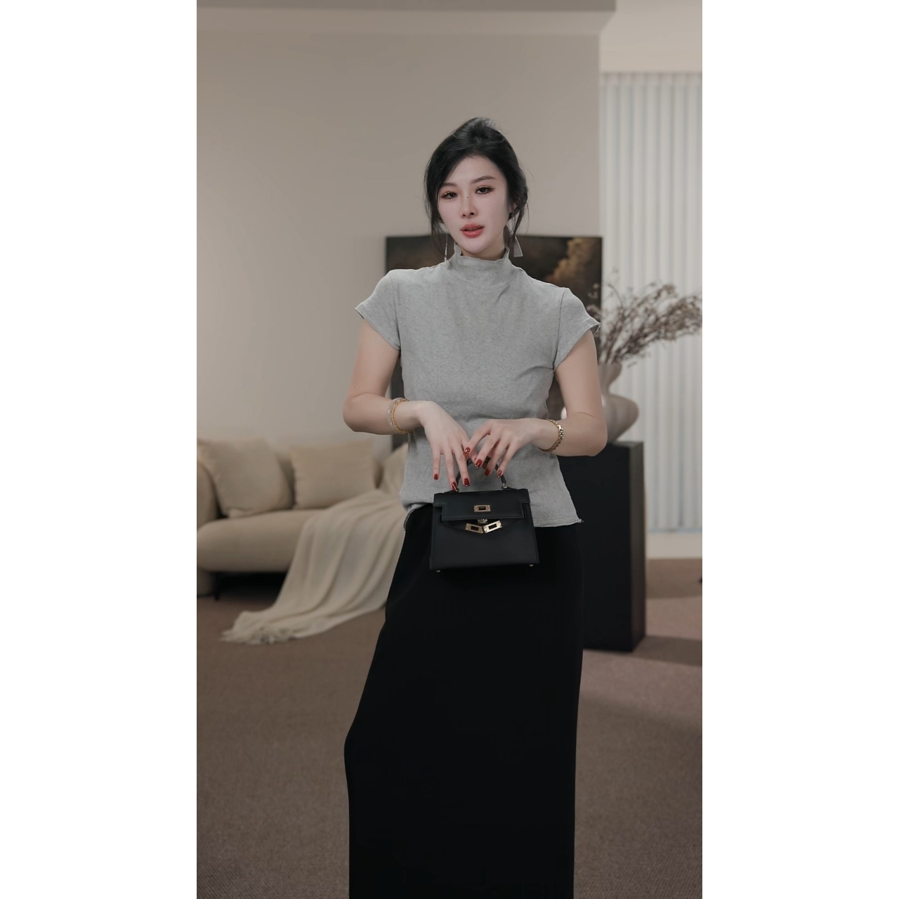 卢尚中领锁边短袖上衣3251