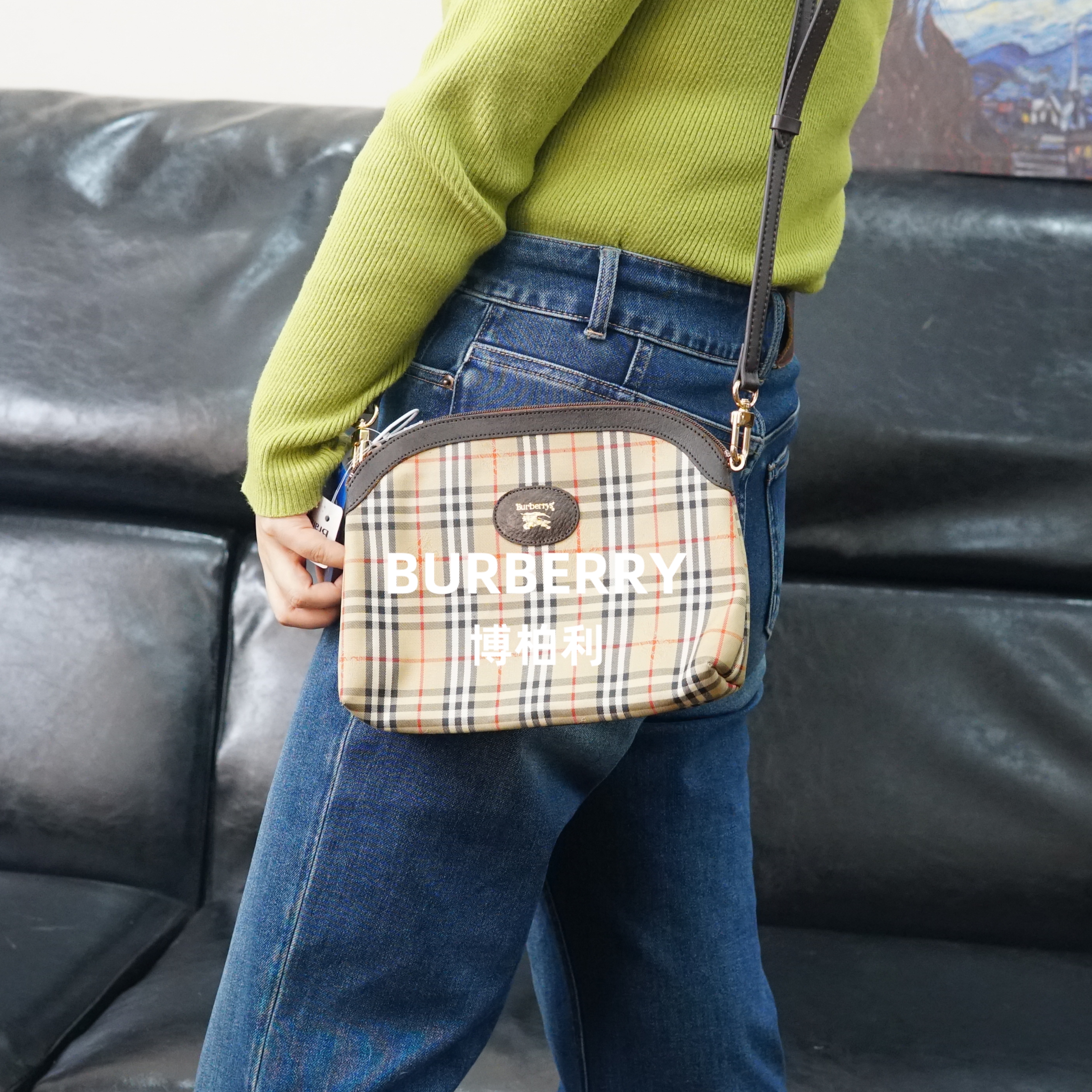 95新 BURBERRY/博柏利 巴宝莉/格纹斜挎包/JJ12925571/5571