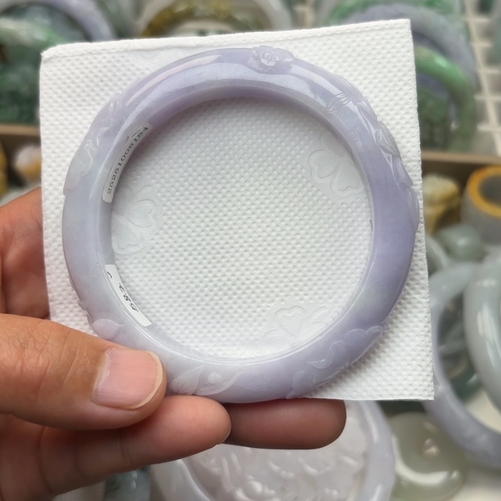 翡翠未镶嵌手镯58.2圈荷花275