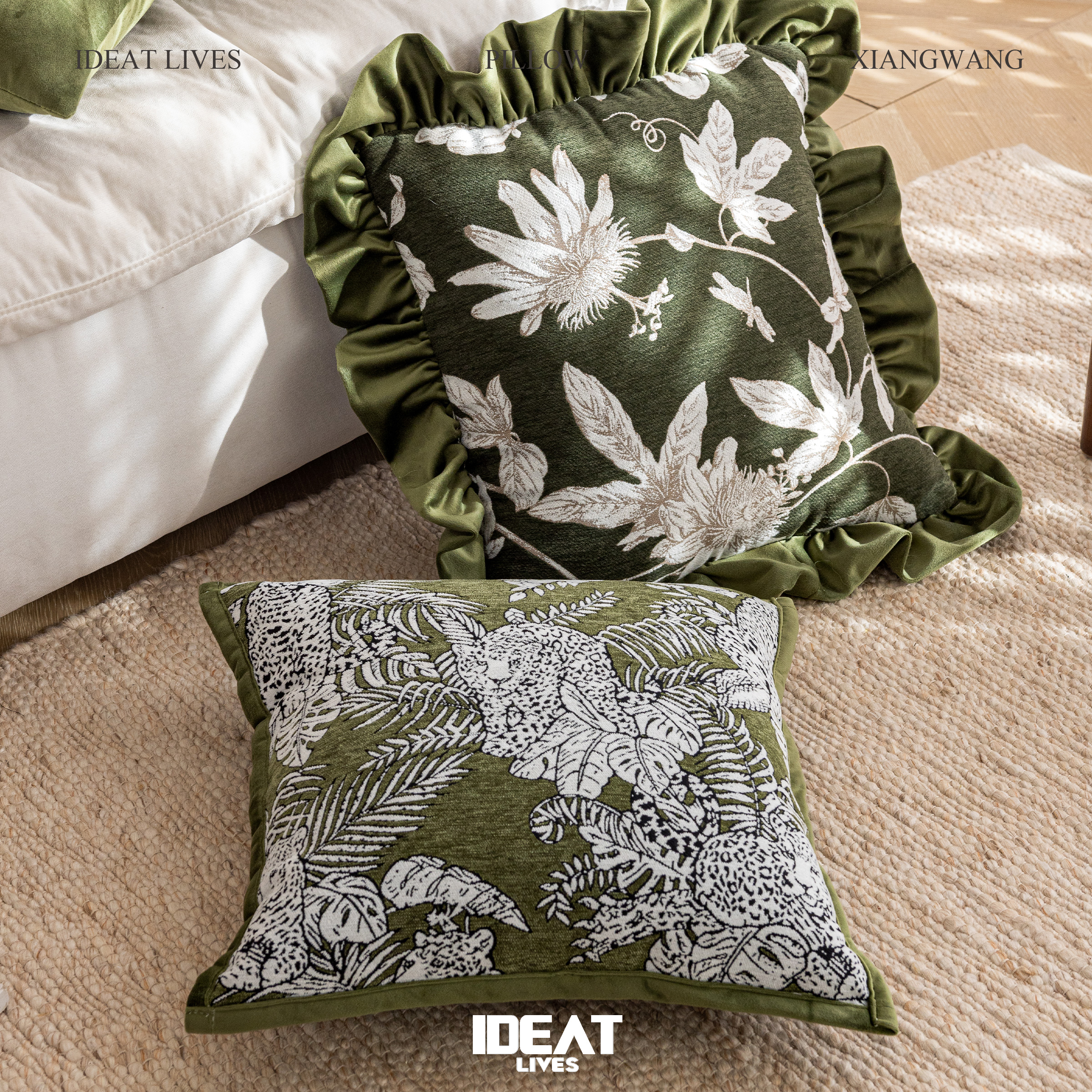 法式古典风沙发抱枕抱枕套绿色飘窗床头靠垫民宿样板间荷叶边靠枕