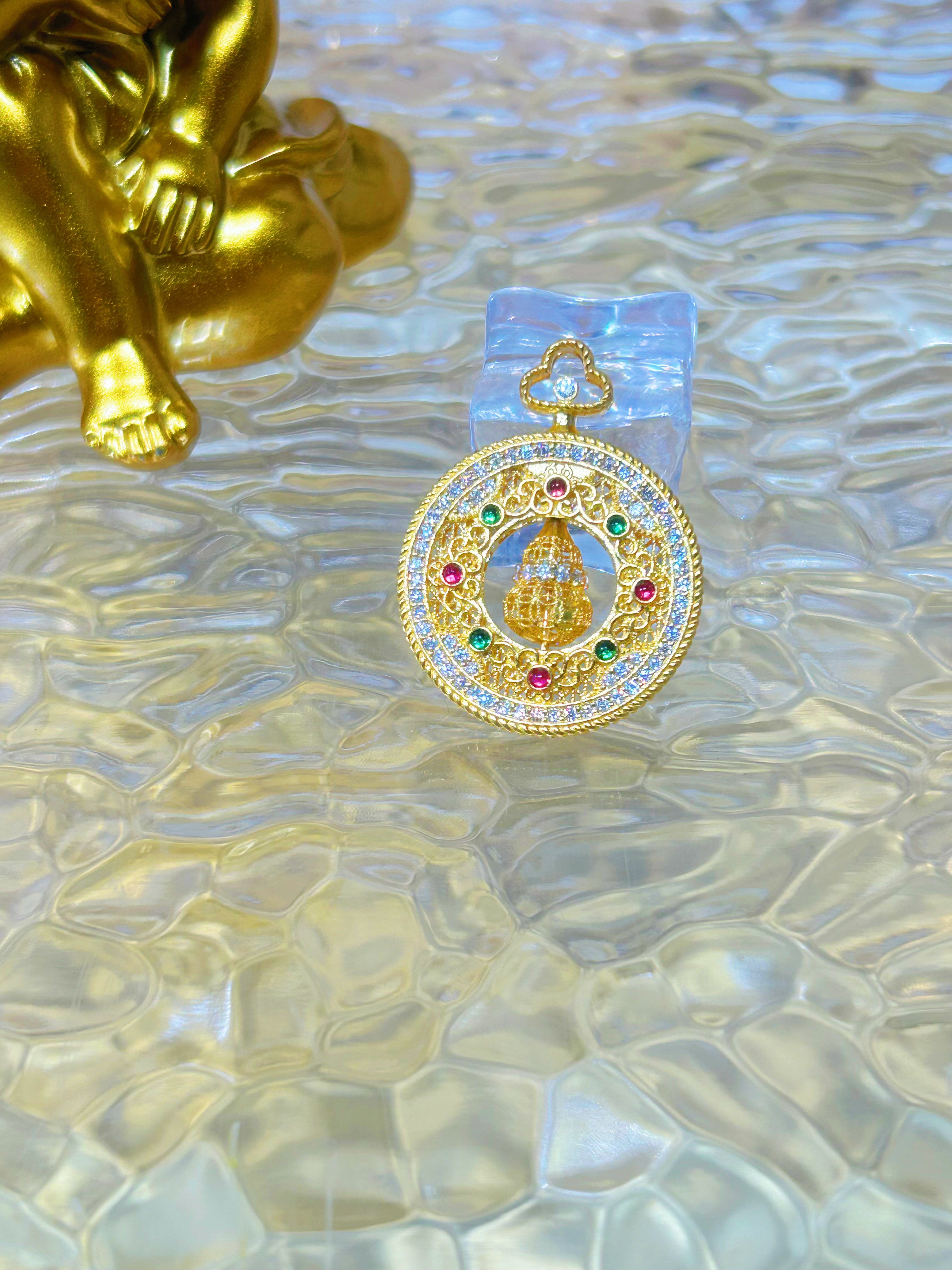 足金999  葫芦罗盘吊坠 黄金镶嵌莫桑  5G工艺