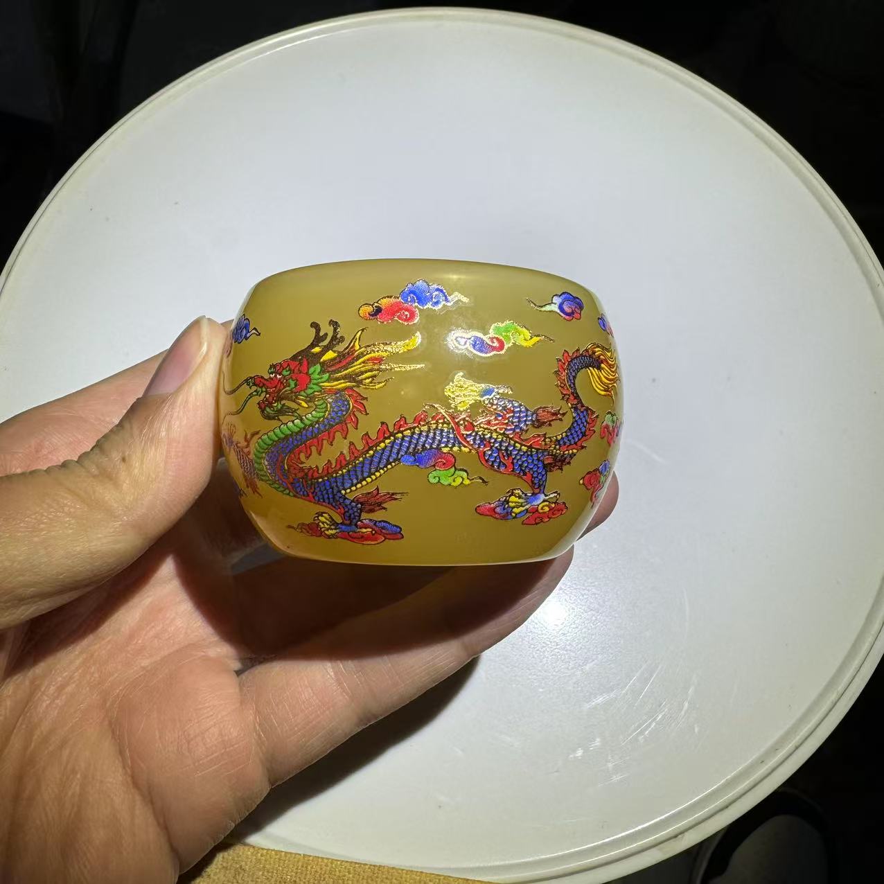 柠檬黄龙凤戏珠琉璃杯