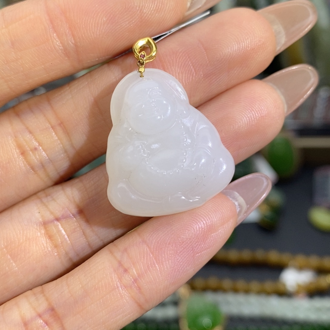 和田玉18K金镶嵌吊坠(不含链)