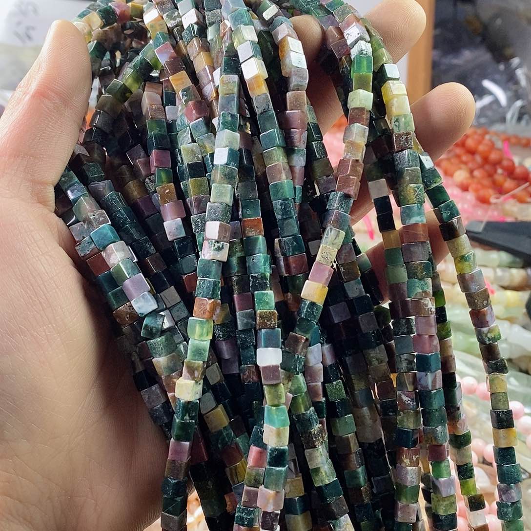 玛瑙/玉髓珠宝半成品合金一条天然4.5mm水草玛瑙方糖