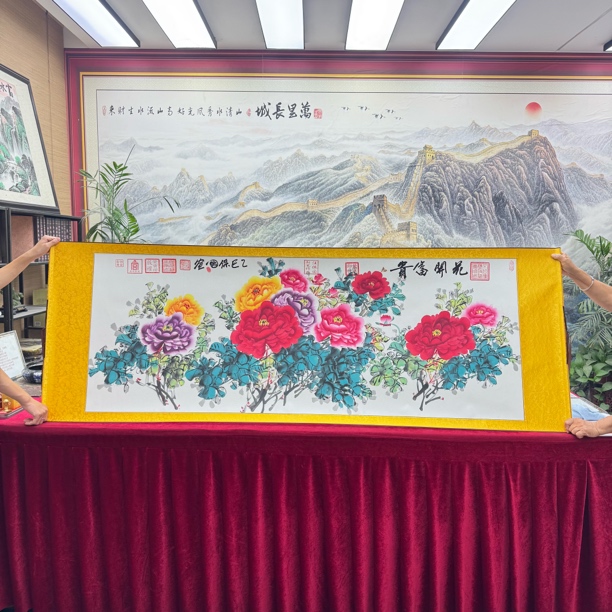 汪保国精品手绘《花开富贵》精品国画200cmX70cm卷轴