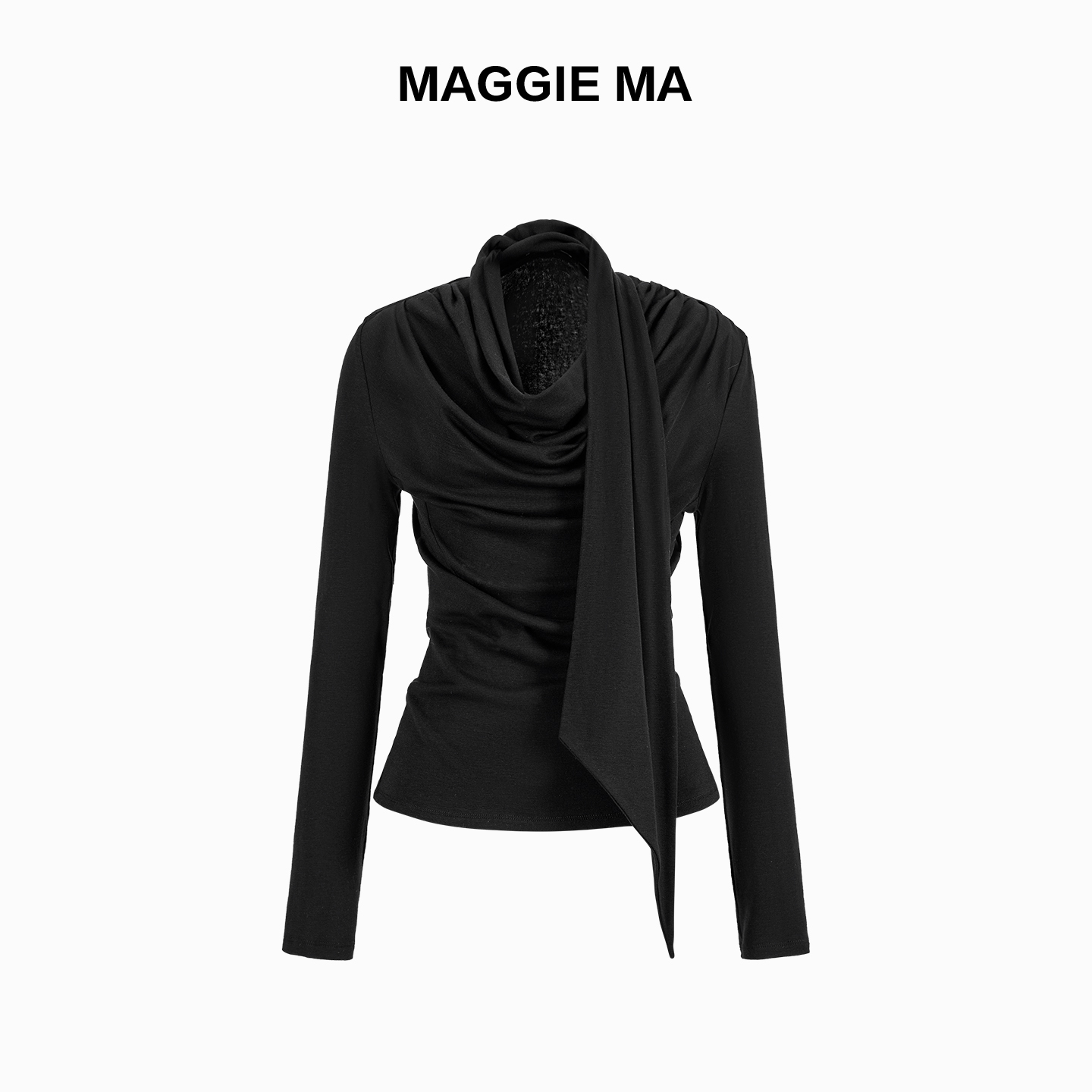 MAGGIE MA马婧设计师款黑色层次感压褶显瘦气质上衣666S