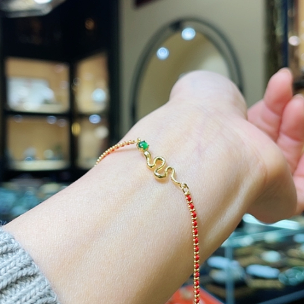 【闪购商品】银S925镶嵌翡翠手链金蛇祥瑞