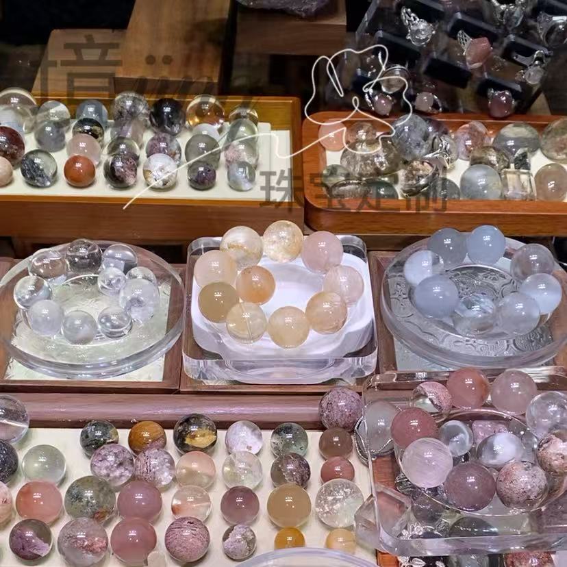 【境】天然水晶白水晶粉水晶散珠雕刻件手串手链DIY配饰多样性发一