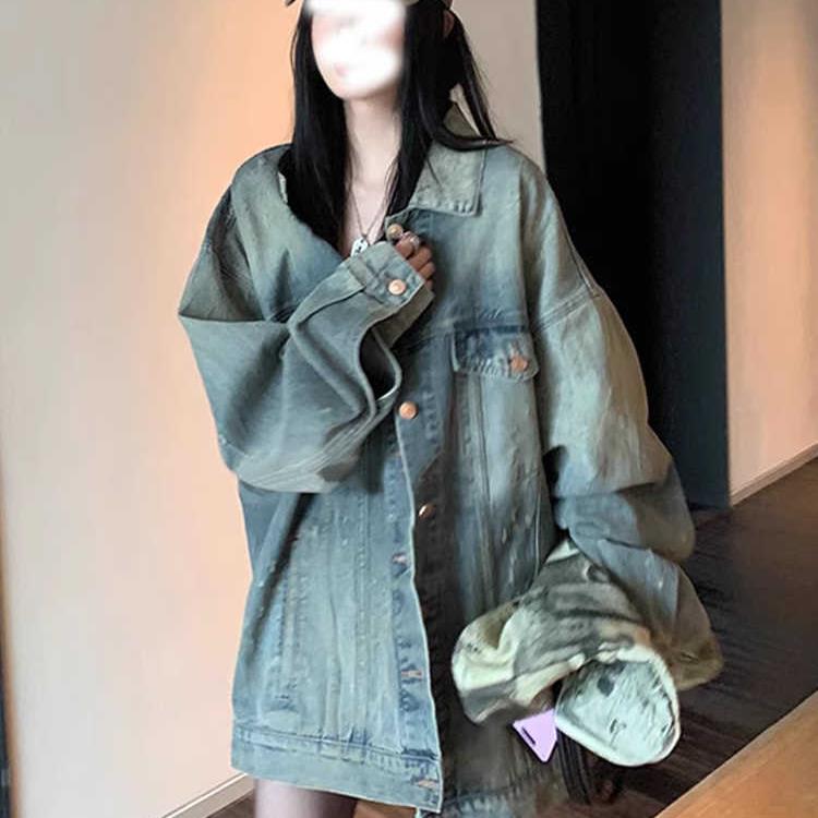 做旧水洗复古美式牛仔外套女春季2025新款高街宽松休闲百搭上衣潮
