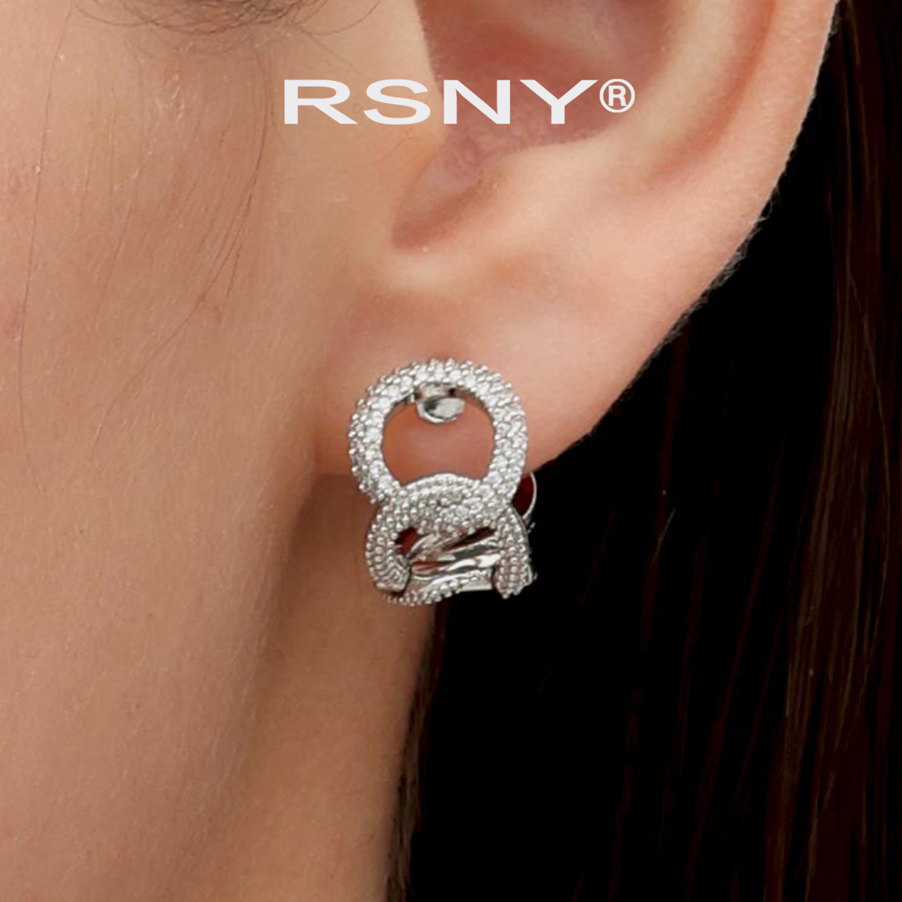 铜合金合成锆石耳饰 [新品]RSNY简约链条耳环女轻奢欧美风格小众