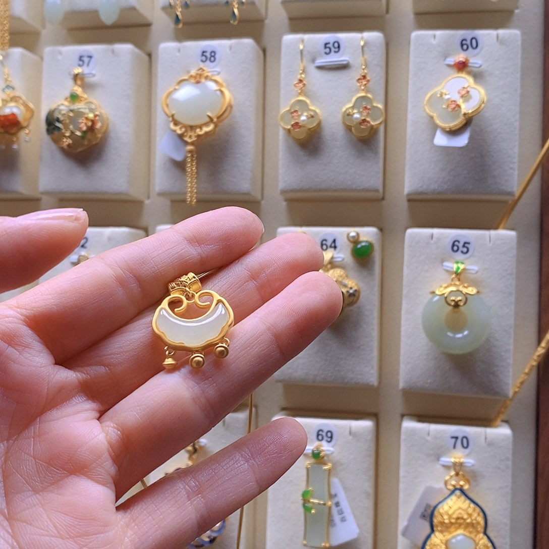 和田玉颈饰银S925镶嵌