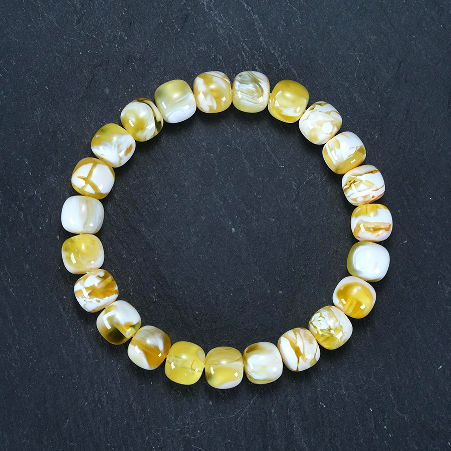 俄料金瓷白溶洞拉丝老型单圈手串原矿纯天然琥珀蜜蜡虎皮锁骨珠