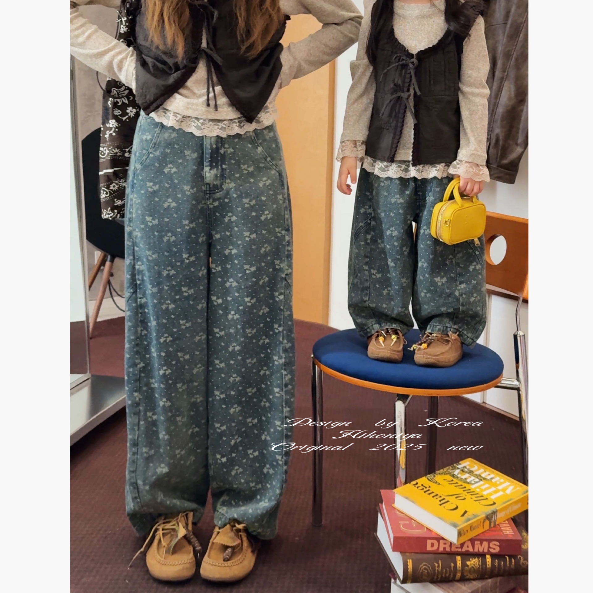 【千禧蝴蝶】二Hihoniya~2025秋季亲子蝴蝶洋气柔软复古印花牛仔裤