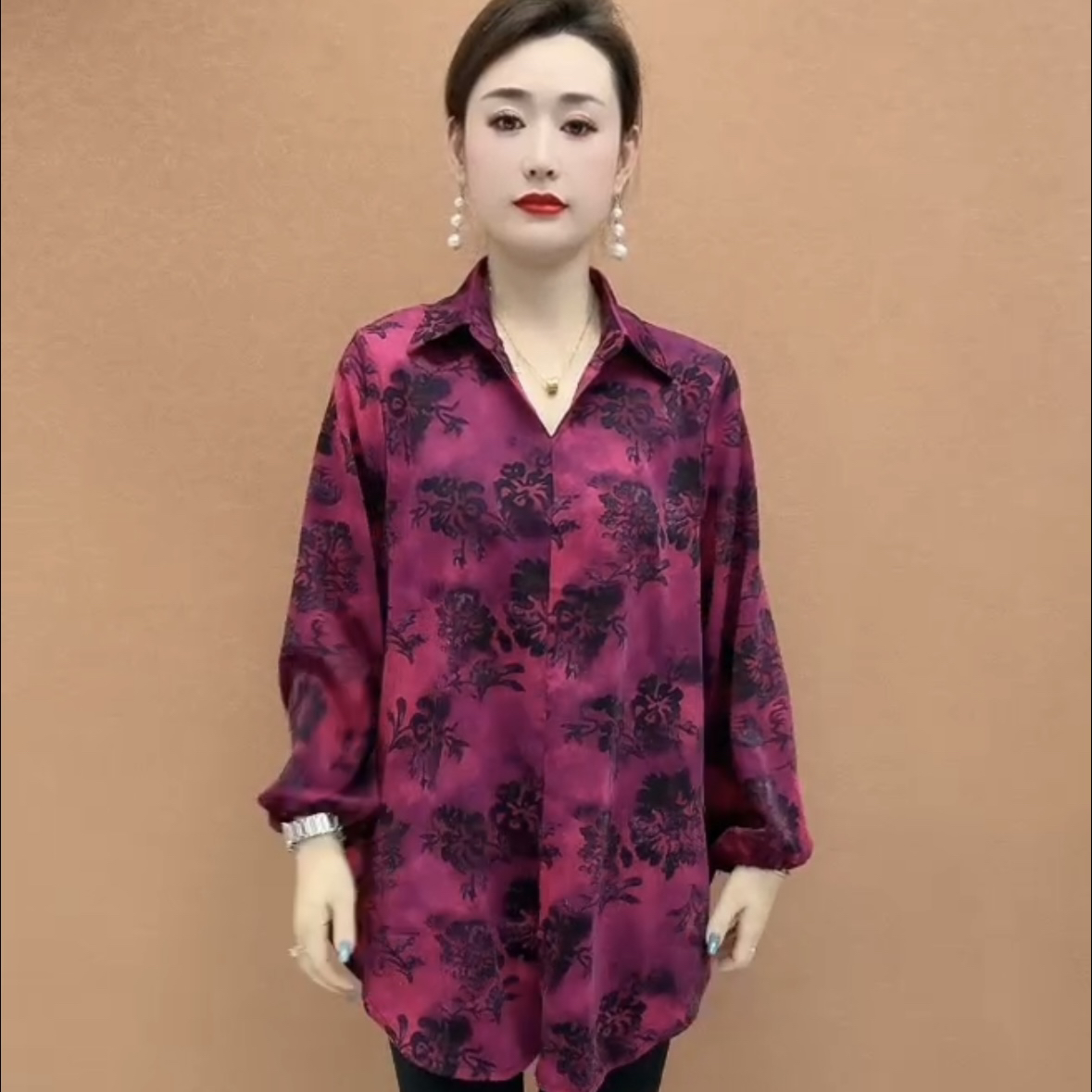 大码中老年妈妈春夏宽松显瘦洋气民族风衬衫上衣