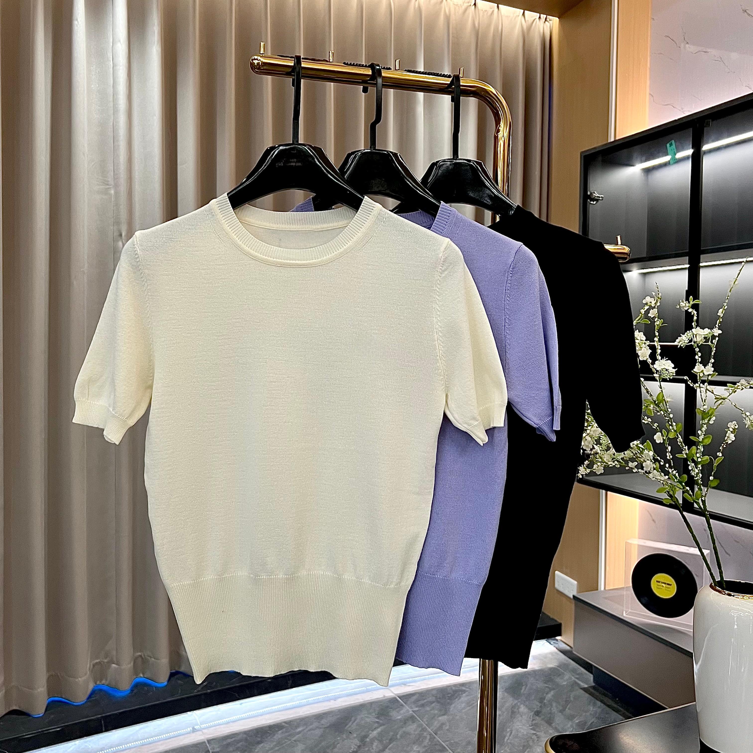 女士薄款星球针织衫圆领短袖简易百搭时尚上衣GK-177