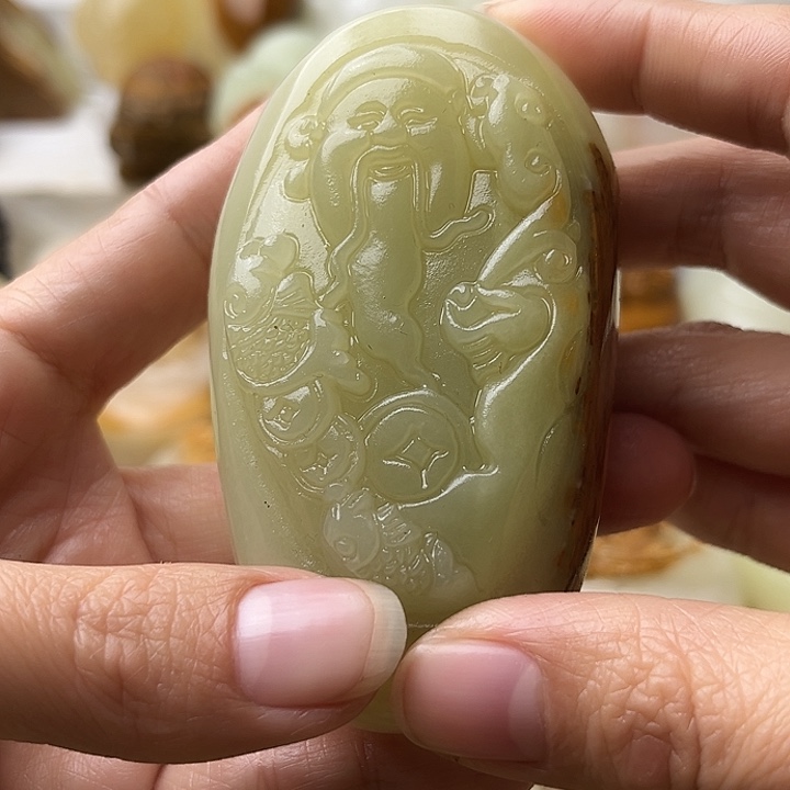 石材古青石不退换财神微瑕