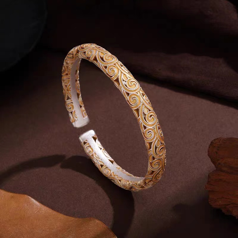 足银手镯 足银 祥云镂空手镯开口
